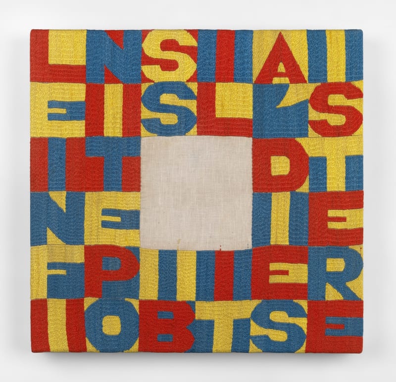 Alighiero Boetti Le Infinite Possibilità di Esistere, 1990 Embroidery 33.3 x 34.3 cm; (13 1/8 x 13 1/2 in.)