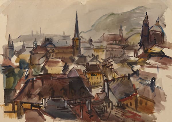 Freda Salvendy Prague watercolour on paper 35.5 x 45.5