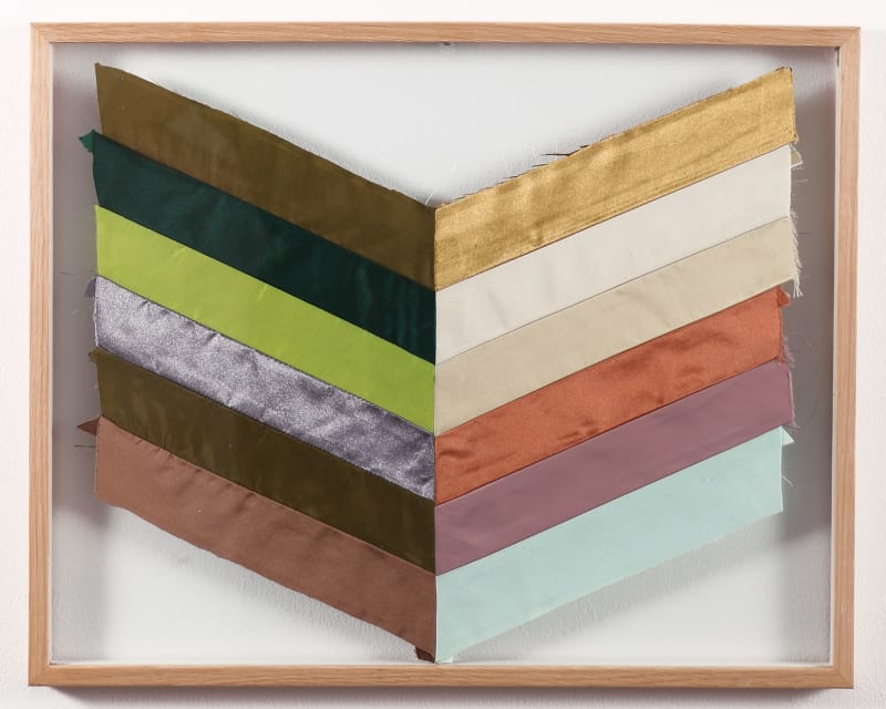 Inger Bergström Cut-Up Emblem II, 2019 Textile, flat glass 42 x 52 x 2 cm