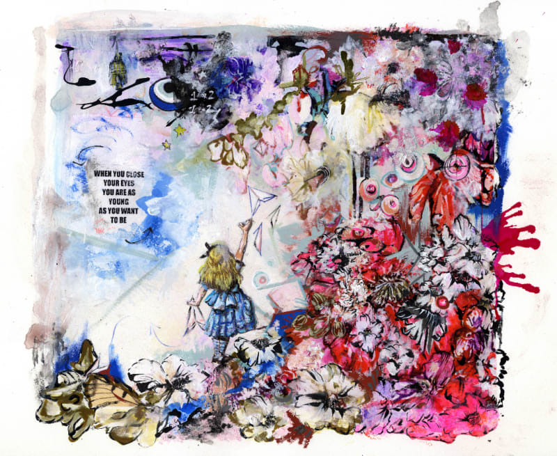 Antoinette Wysocki When You Close Your Eyes (print) Acrylic, water color, ink and gold leaf on archival pigment print 12 x 13 in Framed: 15 3/4 x 16 1/2 in Edition of 20