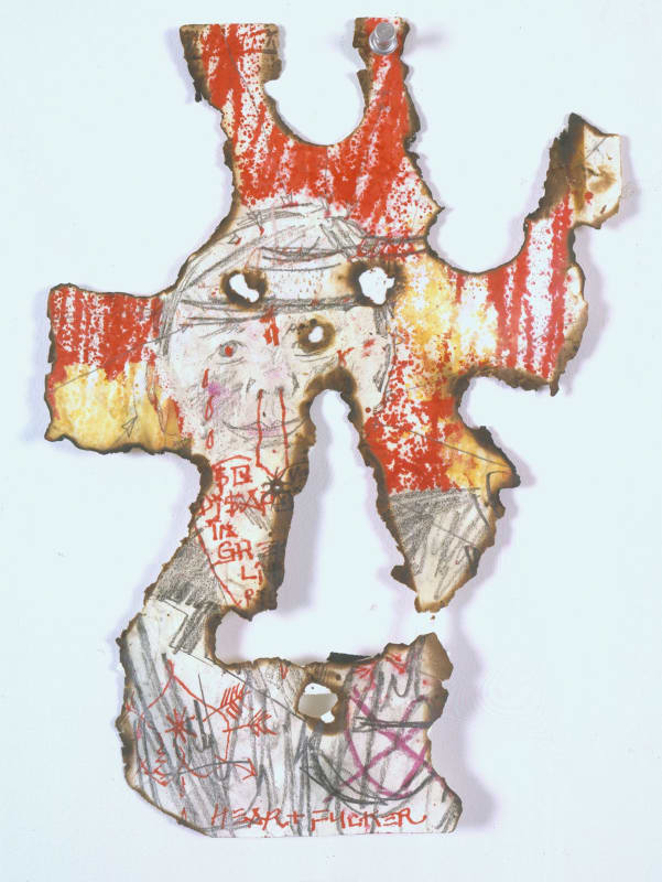 Barnaby Furnas Heart Fucker (Effigy II- XIII), 2006 Dye, bleach, spit, ink, graphite, photocopy on soiled, punctured, crumpled burnt and folded paper 7 1/4 x 11 1/4 inches 18.4 x 28.6 cm