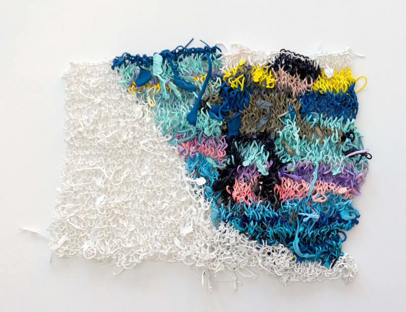 Emma Roche Off-piste Jacques, 2025 Knitted acrylic paint on wooden laths 50 x 70 cm 19 3/4 x 27 1/2 inches
