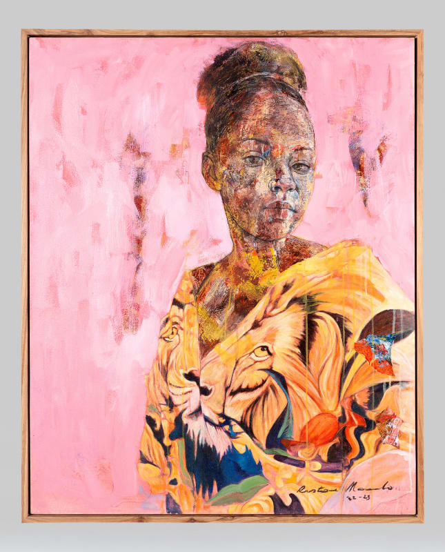 Restone Maambo Ayanda, 2023 Acrylic and collage on canvas 120 x 90 cm