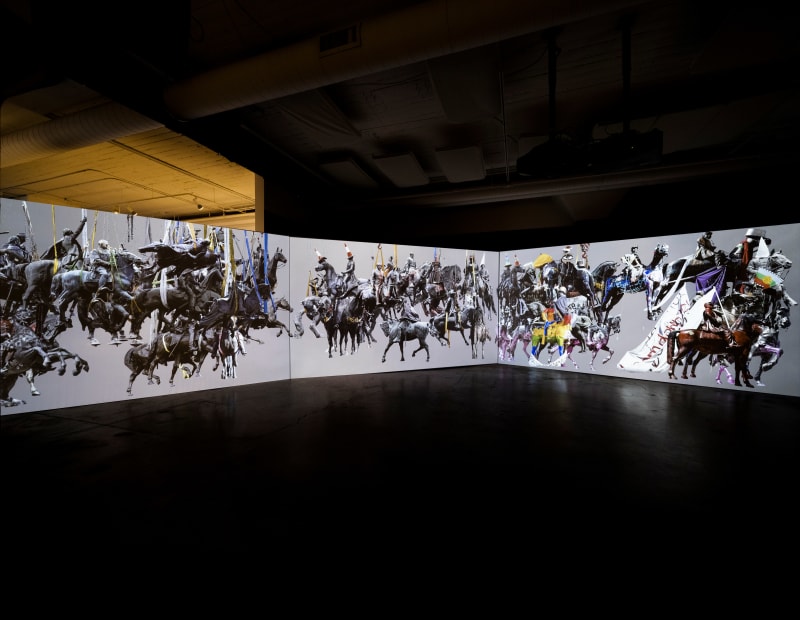 Deborah Oropallo UPRISING, 2021 3 x 4K video projection with two-channel sound Running time: 9:33 minutes Collaborative work with Andy Rappaport Edition: 8 + 3AP; 8/8