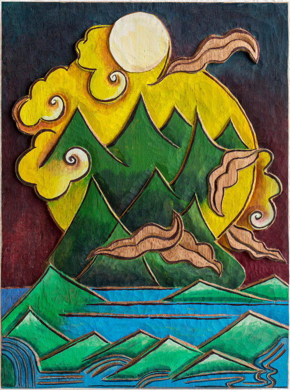 Alejandra Venegas Volcán, 2020 carved Huanacaxtle wood, gouache and wax 50 × 36,5 cm