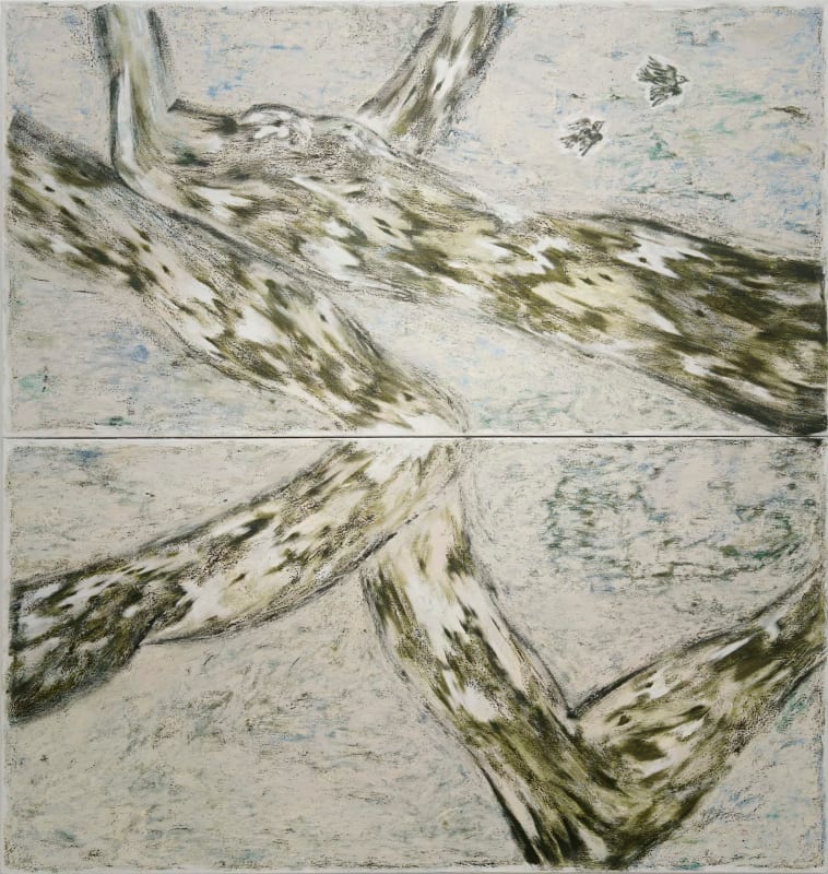 令詠 Ling Yung 甲木 As Within, So Without, 2024 油畫棒、油彩畫布 oil and oil sticks on canvas 95 x 180 cm x 2 Frame: 193 x 186 x 8 cm