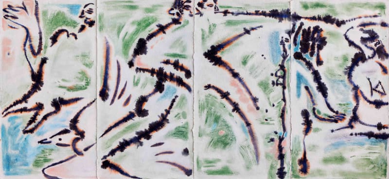 令詠 Ling Yung 春遊一 Spring Outing I, 2025 紙本粉彩、水彩、墨水 watercolor, ink, soft pastel on paper 145 x 80 cm x 4