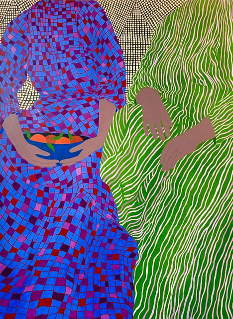 Carmen McNall Healers #2, 2025 Acrylic on hand-carved wood pane 36 x 48 in 91.4 x 121.9 cm