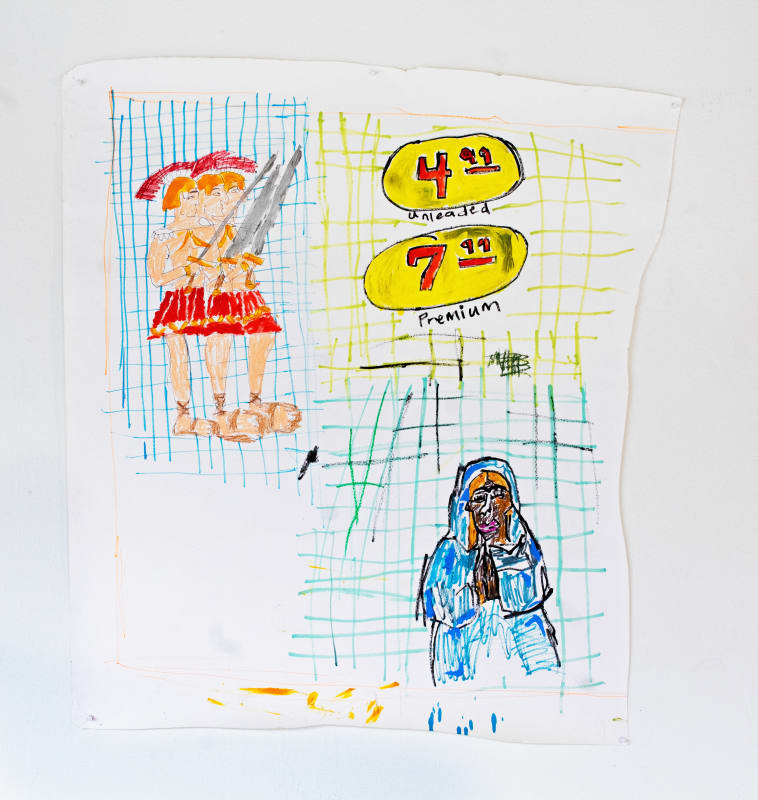 Marlos E'van Cultural Inflation Grid, 2023 Oil sticks, Acrylic pens, acrylic paint on paper 40 x 46 inches