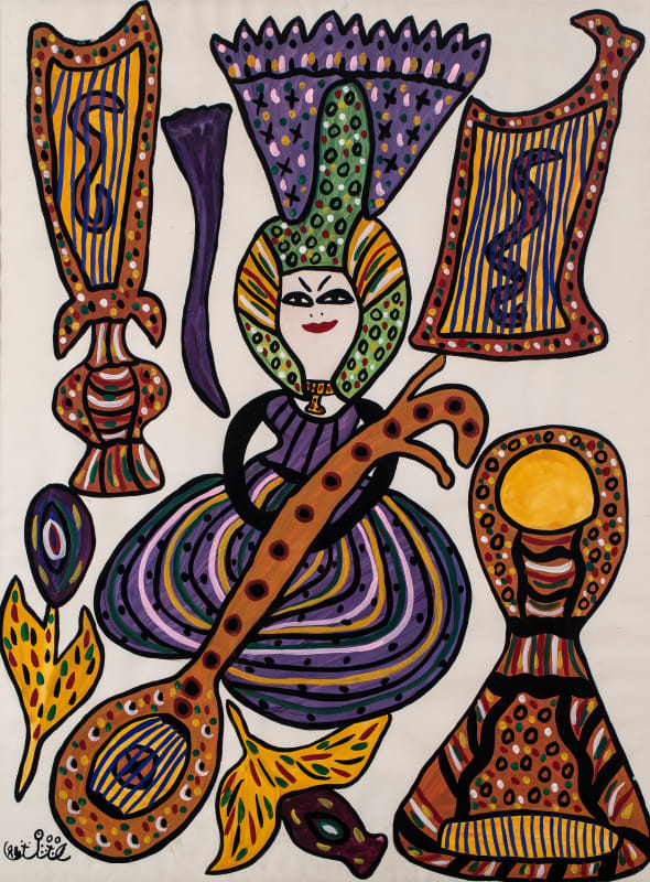 Baya Mahieddine Femme au Oud et a la Cithare, 1984 Gouache on paper 100 x 75 cm