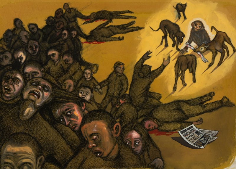 Deadly Virus, 1997 Graphite, gouache, and watercolor on heavy tan hand-made paper 20 x 25 3/4 in (50.8 x 65.4 cm)