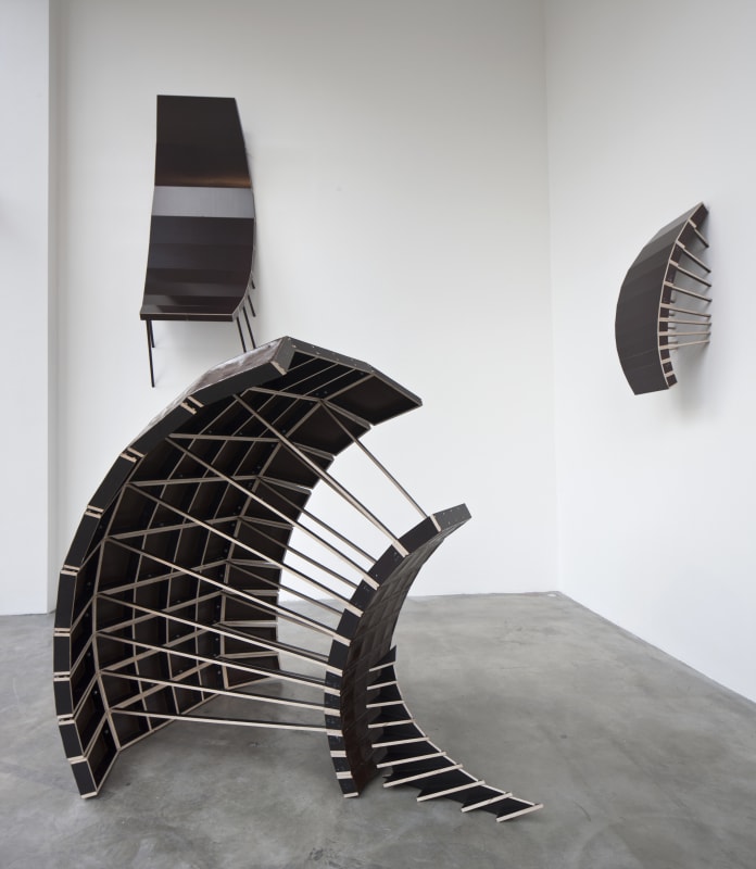 Leunora Salihu Wurf, 2014 3 part work Part 1: wood and polyester resin Parts 2 and 3: wood Dimensions variable