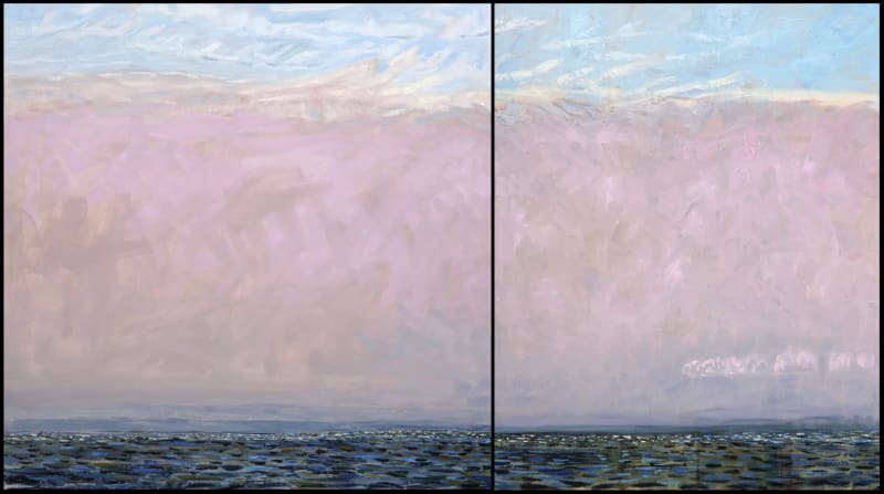 Louise Bourne The Sun Came Out and the Fog Came In, 2021 Oil on Canvas 30 x 54 x 1.5 (diptych)