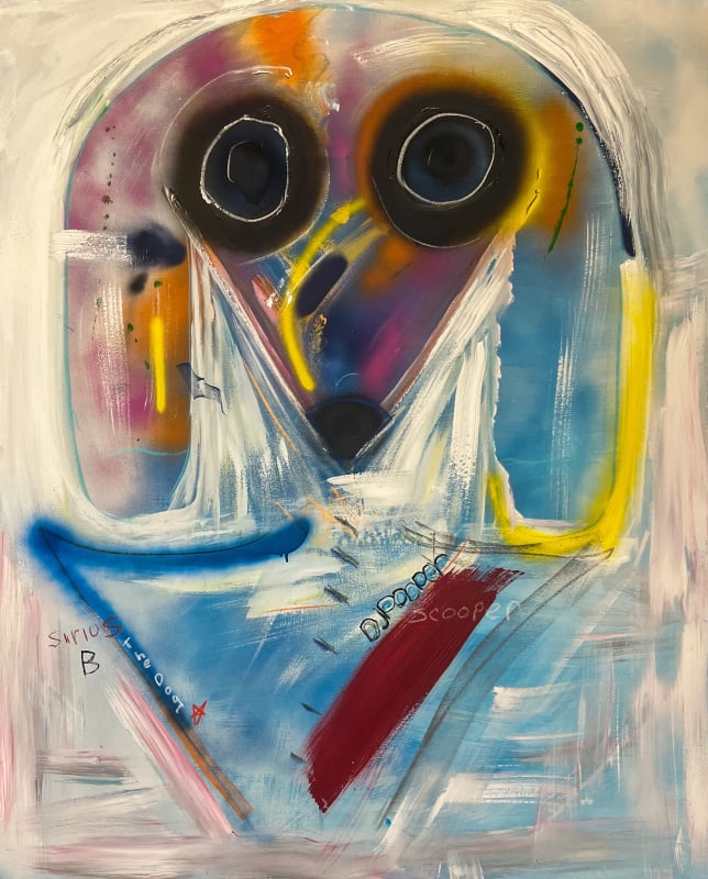 George Clinton DJ Pooper Scooper, 2023 Acrylic, spray paint, pastel chalk, and vine charcoal on canvas, 60 x 48 in 1 1/2 in Depth 152.4 x 121.9 cm