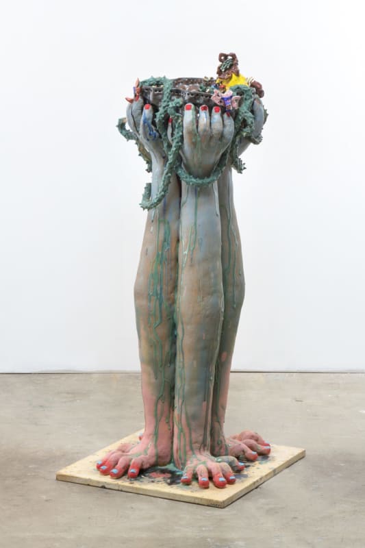 Sharif Farrag Jumble Face Costume (Bird Bath), 2019 Stoneware, glaze 55 x 24 x 24 inches 140 x 61 x 61 cm