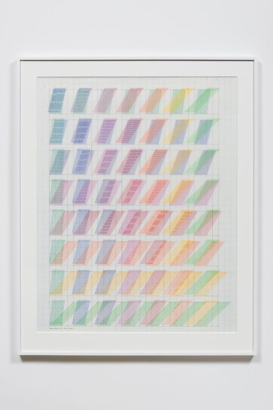 Channa Horwitz 8 Sets of Moires (Rhythm of Lines Sampler), 1987 Plaka on mylar 42.5 x 36 inches 108 x 91.4 cm