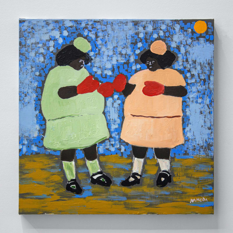 Cassi Namoda Boxing Sisters Visit Venus, 2020 Oil and acrylic on canvas 18 x 18 in. 45.5 x 45.5 cm