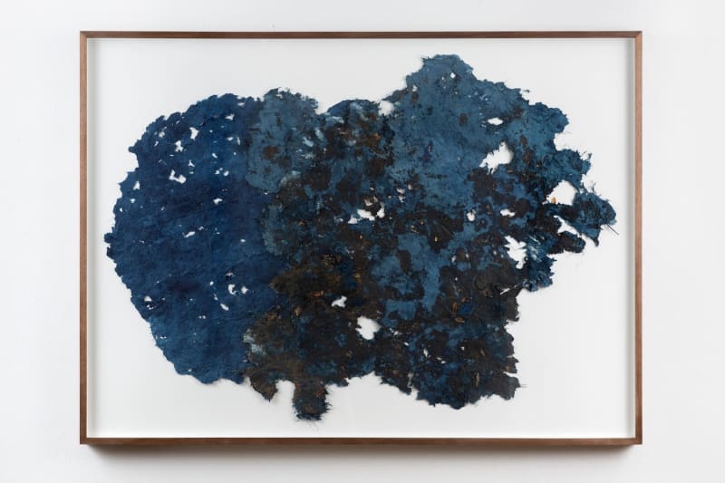 Candice Lin Map to an Unknown Sea, 2018 Indigo, sugarcane fibers, opium poppy stems, yucca, cotton rag pulp