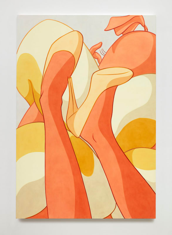 Ivy Haldeman Colossus, Foot Touches Tip of Stiletto Heel, Finger Approaches Eyelashes, Back to Front, 2020 Acrylic on canvas 83.5 x 57.5 inches 212 x 146 cm