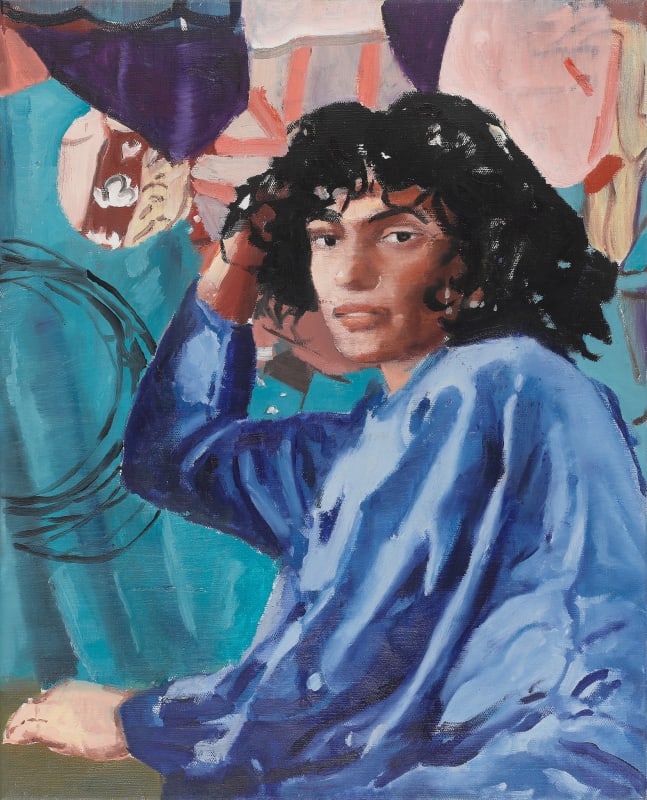 Marius Bercea Blue Silk (Vanessa), 2022 Oil on canvas 19.75 x 15.75 inches 50 x 40 cm