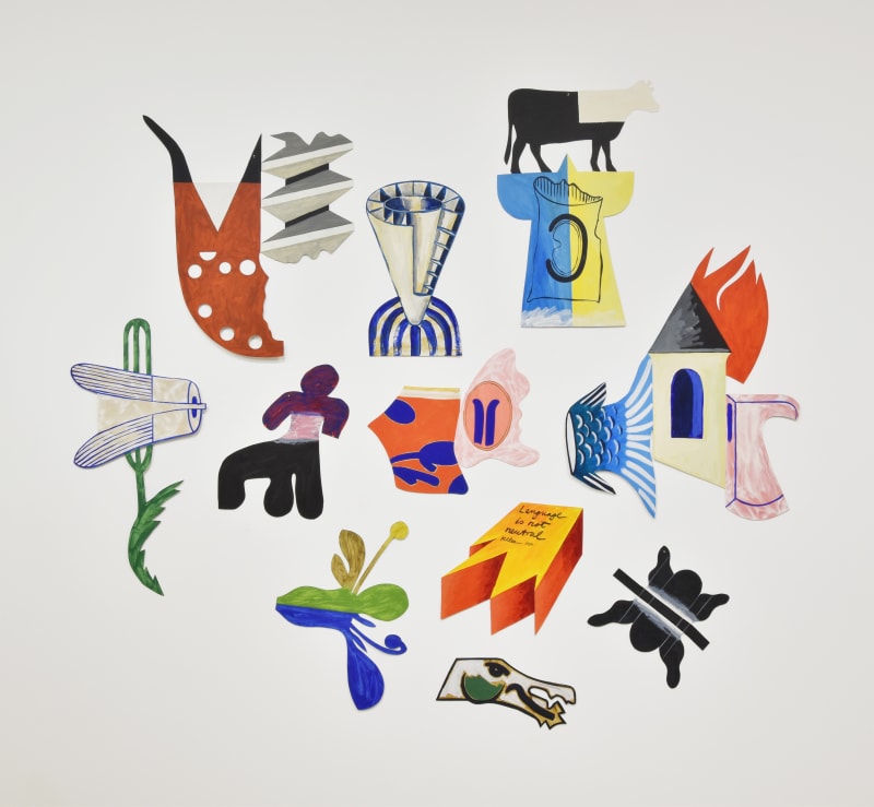 Richard Killeen The Language is not Neutral No. 2, 1984 winsor and newton alkyd on aluminum 11 pieces, 1830 x 2100mm pictured, dimensions variable