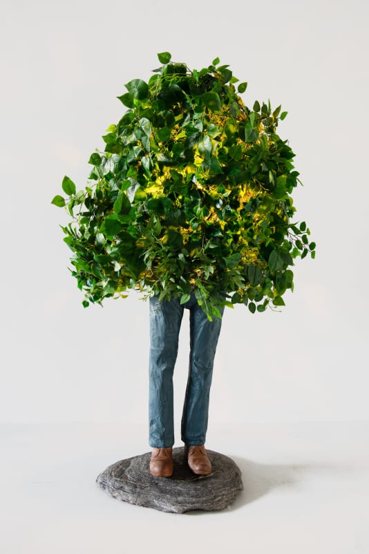 Steve Carr Bush Lamp, 2025 wood, paint, steel, plastic leaves, electric lamps 1950 x 1080 x 950mm (approx) base: 690 x 570 x 50mm (approx)