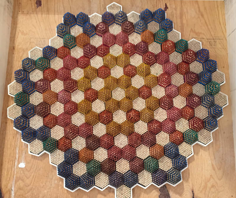 Andres Schiavo 11,000 Pencils, 2018 Colored pencils, wood 35 1/2 x 37 1/2 x 5 inches