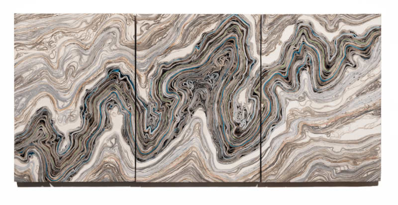 Jessica Drenk Aggregate Triptych, 2022 Junk mail, plaster 39 x 85 x 3 inches