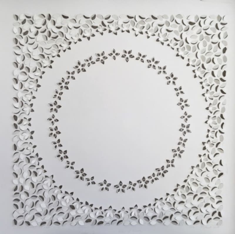 Jaq Belcher Pillar of Clarity, March 3, 2017 Hand-cut paper 2,256 cuts 27 x 27 inches