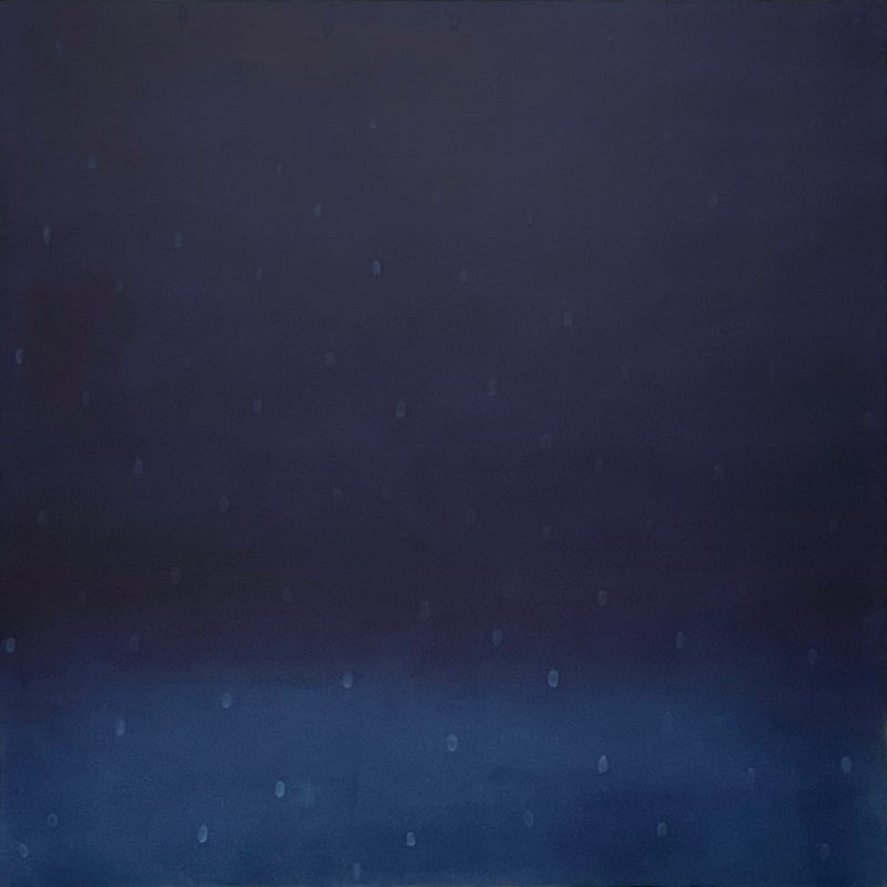 Maya Makino Fog No. 16, 2023 Indigo, Japanese paper, gofun (shell lime), on wooden panel 59 x 59 inches