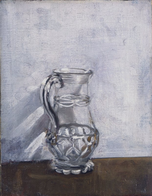 William Nicholson The Trailed Jug, 1917 Oil on canvas laid on board 13 ¼ x 10 ¼ inches; 33.7 x 26 cm Inscribed verso: 'Painted August 7th 1917, at 11 Regent Terrace Edinburgh, by William Nicholson when on a visit to Arthur Kay. The glass is a trailed jug in a collection of A.K. Arthur Kay, 8/7/17'