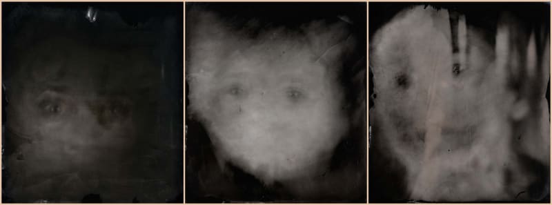 Sally Mann Untitled (Self-Portraits), 2006-12 Ambrotypes (unique collodion wet-plate positives on black glass), with sandarac varnish, 3 parts 15 x 13 1/2 inches each 38.1 x 34.3 cm each