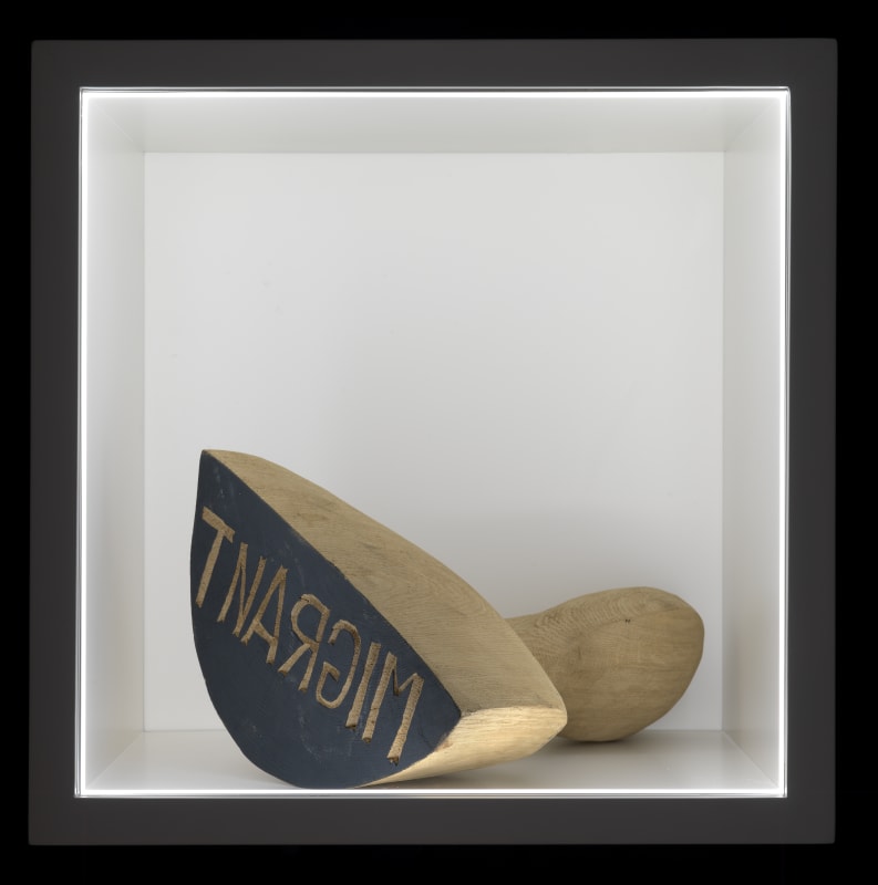 Barthélémy Toguo Migrant, 2014 wood, ink, unique 37 x 27 x 15 cm, 14.6 x 10.6 x 5.9 in