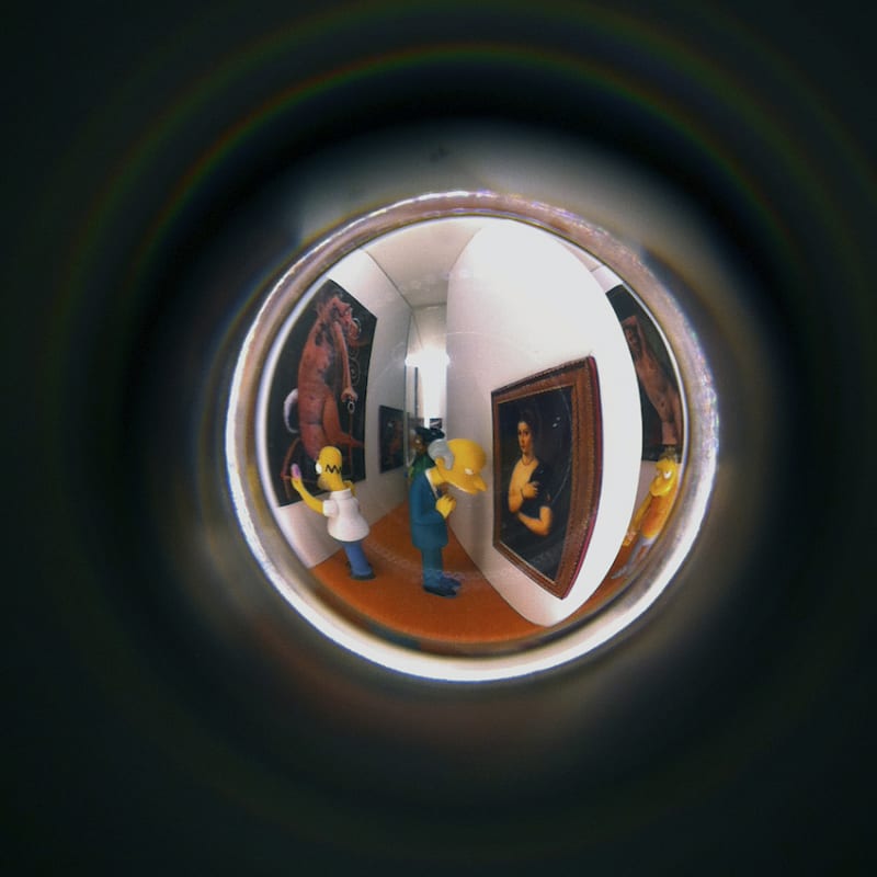 Anton Henning The Beholders through the Peep-Hole of the Beautiful Artist, 2013 mixed media, led lighting, box 45 x 45 x 45 cm, 17.7 x 17.7 x 17.7 in