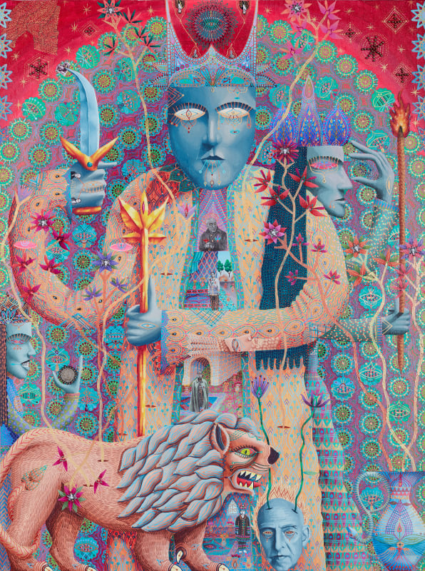 Asad Faulwell Cloak and Dagger, 2022 Acrylic pins and photo collage on canvas 101.6 x 76 cm 40 x 30 x 1.5 in