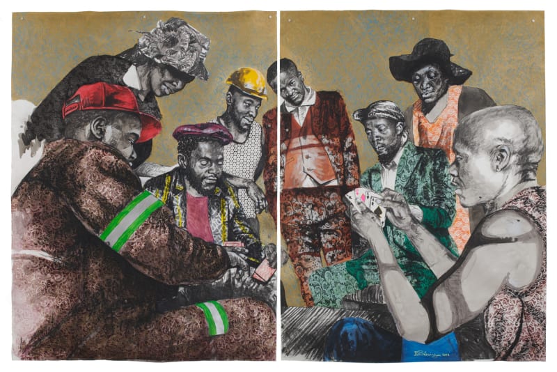 Bambo Sibiya Township Casino (diptych), 2018 Acrylic & charcoal on paper 199 x 300 cm
