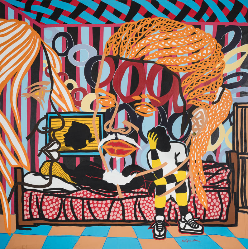 Boris Nzebo Ampoule rouge, 2017 Acrylic and posca on canvas 150 x 150 cm