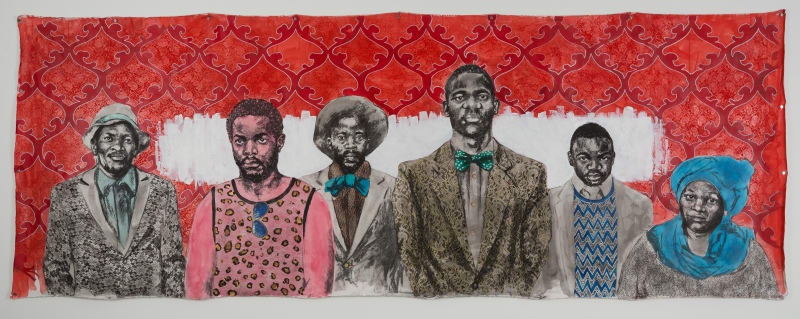 Bambo Sibiya Custodians of the Swenka Movement , 2017 Charcoal and acrylic on canvas 150 x 400 cm