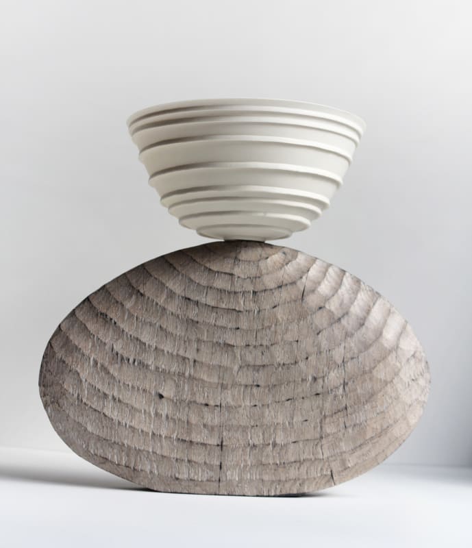 Alison Gautrey Collaboration Series Spun porcelain and hand-carved oak Series in Collaboration with Malcolm Martin and Gaynor Dowling Dimensions variable