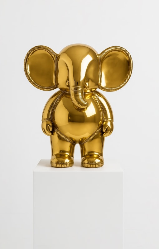 Jayesh Sachdev Cosmic Elephant Sculpture Fiber Glass and Chrome Paint 24 x 22 x 12 inches