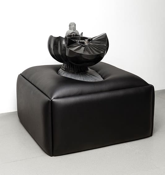 L N Tallur Chirag the Chatbot, 2022 Black Granite with Padded Vinyl Pedestal 48 x 60 x 40 inches