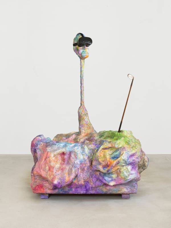 Ratlin's Borg, 2024 Wood, polystyrene, cardboard, chicken wire, burlap, cement, acrylic, high density polyethylene, and virtual reality headset 210.80 x 152.40 x 129.50 cm 82.99 x 60.00 x 50.98 inch