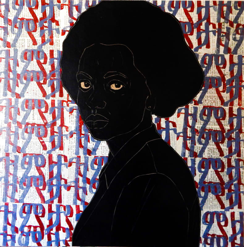 Ephrem Solomon Silence Series 17, 2017 Woodcut , collage and mixed media 80 x 80 cm 31 1/2 x 31 1/2 in