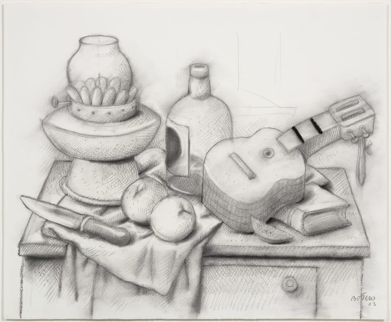Fernando Botero, Nature morte à la lampe et à la guitare (Still Life with Lamp and Guitar), 2003