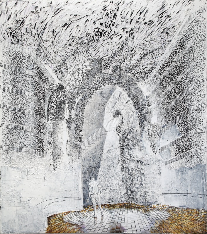 Jörg Lozek Gate, 2016 Oil, black chalk and graphite on canvas 230 × 180 cm 90 3/5 × 70 9/10 "