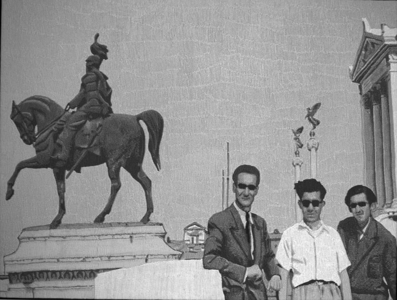 Mustafa Boğa 穆斯塔法·博伽 Friends on holiday 假日友人, 2025 Textile, free hand machine embroidery 织物、自由绣绘 69h x 91w cm