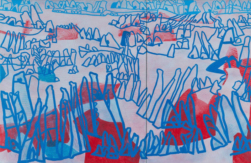 Christophe Stibio Lake Mungo. 6.03am, 2024 Acrylic, shredded recycled documents and rice paper on cotton duck 80 x 120 cm dyptich