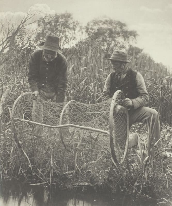 P. H. Emerson From Life and Landscape on the Norfolk Broads, Setting Up the Bow-Net, 1886 Platinum print Image 26.5 x 22 cm 10 3/8 x 8 5/8 in Sheet 41.4 x 28.9 cm 16 1/4 x 11 3/8 in