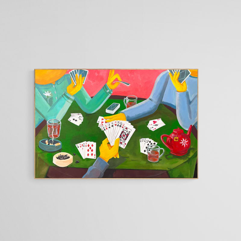 At The Table, 2023 Naji AlAli Acrylic on canvas 23 5/8 x 35 3/8 in 60 x 90 cm