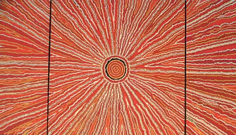 Malcolm Jagamarra Nelson Inapaku (Lake Surprise) , 2001 synthetic polymer paint on canvas 85 x 126